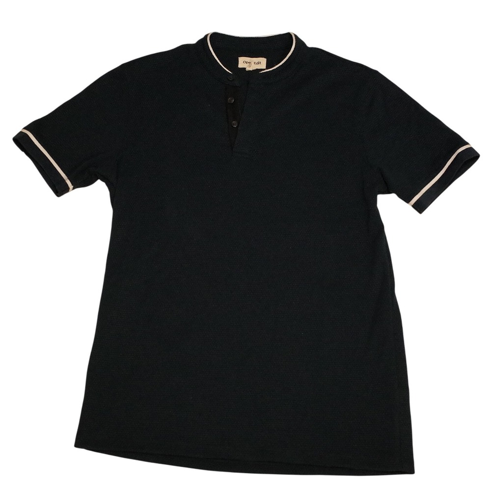 Nordstrom Open Edit Henley Textured Knit Size S Blue Contrast Cuffs and Collar